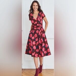 Boden Red and Pink Floral Midi Dress US16/18R